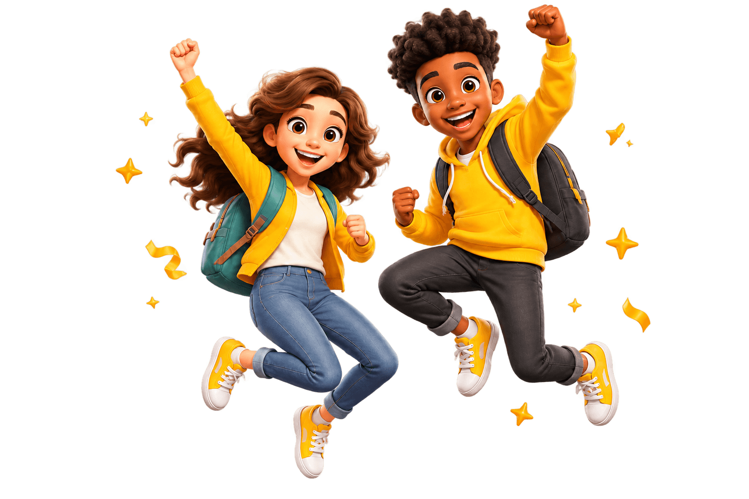 Two enthusiastic students celebrating their learning progress